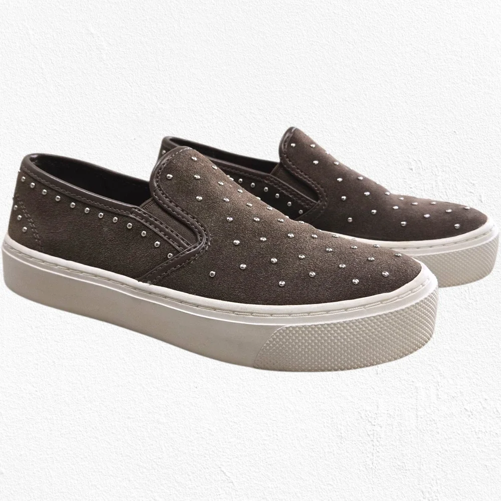 Coach Cameron Studded Suede Slip-On Platform Sneakers Fatigue Brown 5M EU 35 - Picture 16 of 16